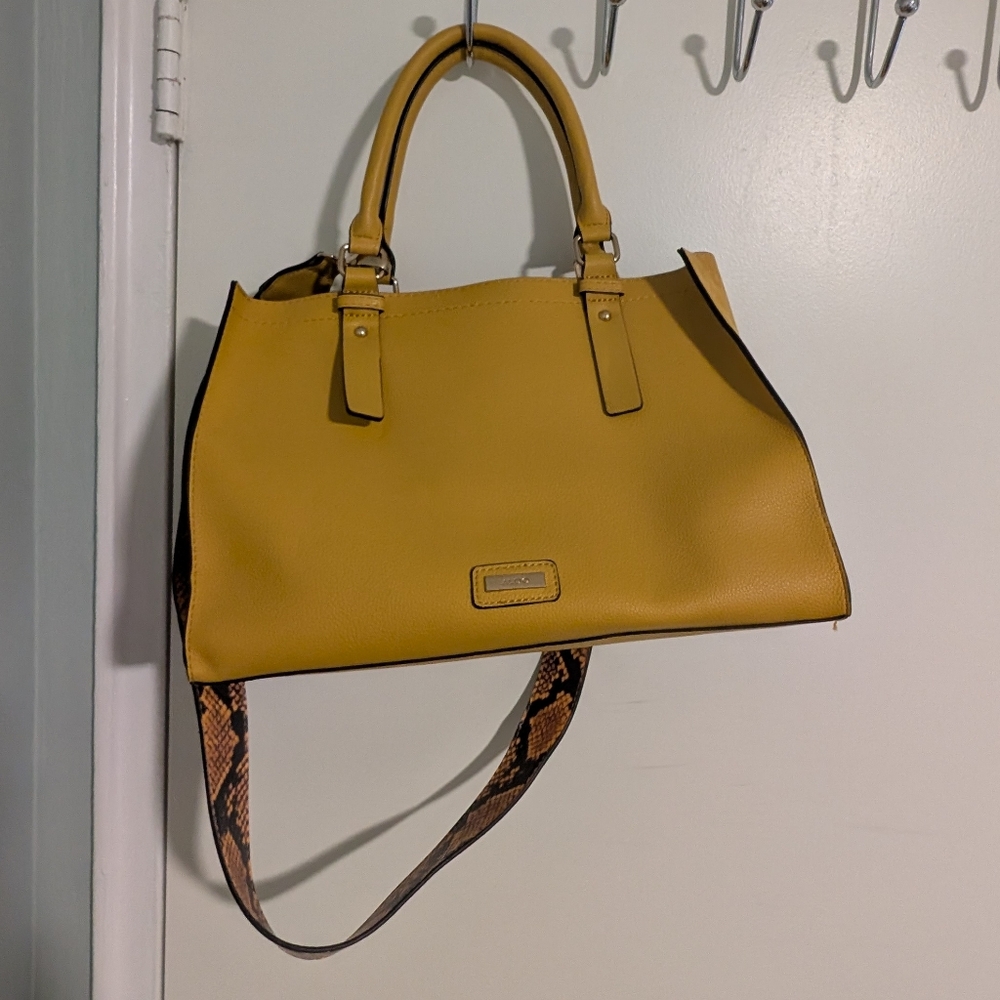 ALDO Mustard Yellow Handbag with Snake Print Strap